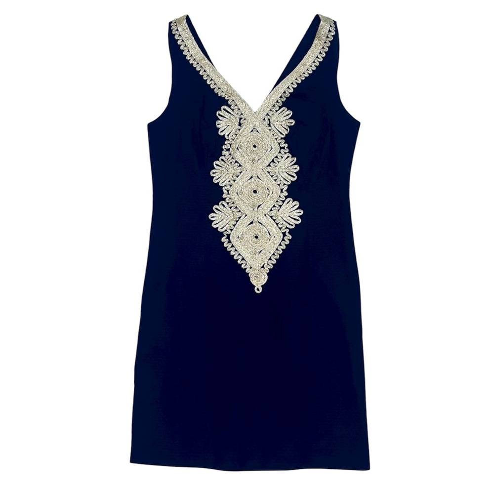 Lilly Pulitzer Junie Shift Mini Dress Navy & Gold Lace Sleeveless Womens Size 0 - Picture 2 of 7
